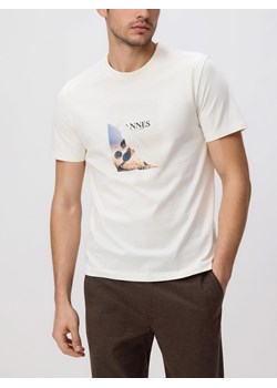 Reserved - T-shirt regular z bawełny merceryzowanej - złamana biel ze sklepu Reserved w kategorii T-shirty męskie - zdjęcie 189131379