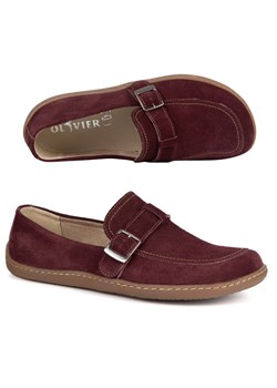 Damskie buty barefoot skórzane Olivier Anna klamerka bordo welur ze sklepu butyolivier w kategorii Półbuty damskie - zdjęcie 189132755