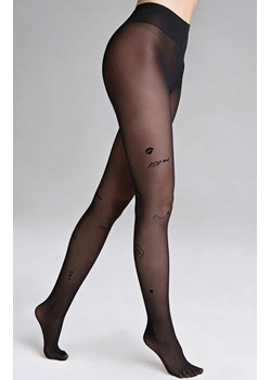 Cienkie czarne rajstopy z ozdobnymi wstawkami Allure G009, Kolor czarny, Rozmiar S/M, Marilyn ze sklepu Intymna w kategorii Rajstopy - zdjęcie 189134439