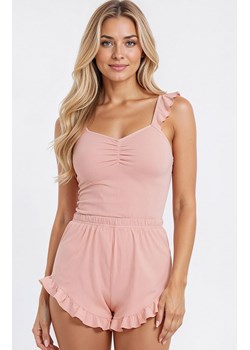 Krótka piżama damska z falbanką różowa AURIVIE, Kolor różowy, Rozmiar S, Passion ze sklepu Intymna w kategorii Piżamy damskie - zdjęcie 189134498