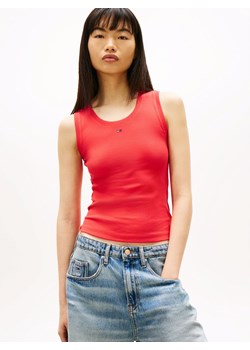 Tommy Jeans Damski podkoszulek Kobiety Bawełna czerwony jednolity ze sklepu vangraaf w kategorii Bluzki damskie - zdjęcie 189136926