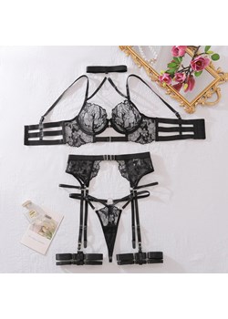 Koronkowy zestaw bielizny z pasem - Czarny S ze sklepu Intimica.pl w kategorii Komplety bielizny damskiej - zdjęcie 189146559