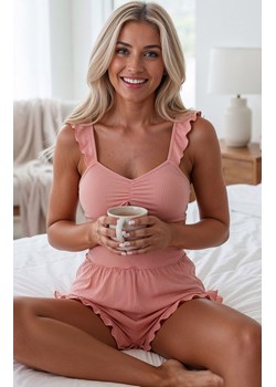 Krótka piżama damska z falbanką różowa AURIVIE, Kolor różowy, Rozmiar S, Passion ze sklepu Intymna w kategorii Piżamy damskie - zdjęcie 189147218