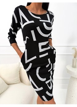 Czarna Prosta Sukienka ze Wzorem ze sklepu ModnaKiecka.pl w kategorii Sukienki - zdjęcie 189159166