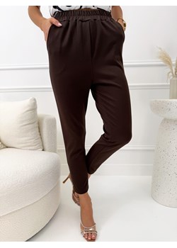 Brązowe Eleganckie Spodnie z Gumką w Pasie ze sklepu ModnaKiecka.pl w kategorii Spodnie damskie - zdjęcie 189159169