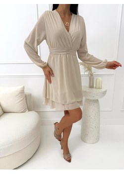 Beżowa Szyfonowa Sukienka z Marszczeniem ze sklepu ModnaKiecka.pl w kategorii Sukienki - zdjęcie 189159197
