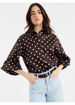 Mohito - Brązowa koszula z bufiastymi rękawami - ciemnobrązowy ze sklepu Mohito w kategorii Koszule damskie - zdjęcie 189159945