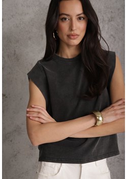 Czarny Top z Bawełny w Stylu Grunge z Szeroką Linią Ramion Tezorea ze sklepu renee.pl w kategorii Bluzki damskie - zdjęcie 189160059