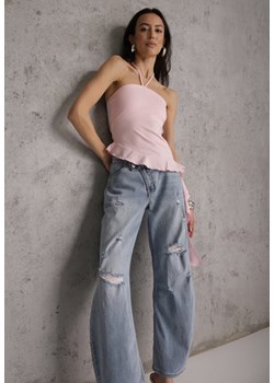 Niebieskie Asymetryczne Jeansy Balloon z Bawełny z Przetarciami i Dziurami Nedissa ze sklepu renee.pl w kategorii Jeansy damskie - zdjęcie 189160099