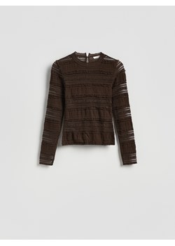 Reserved - Koronkowy longsleeve - ciemnobrązowy ze sklepu Reserved w kategorii Bluzki damskie - zdjęcie 189160958