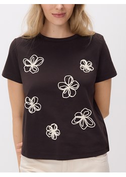 Reserved - T-shirt z kwiatową aplikacją - ciemnobrązowy ze sklepu Reserved w kategorii Bluzki damskie - zdjęcie 189170519