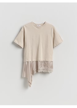 Reserved - Asymetryczny t-shirt - kremowy ze sklepu Reserved w kategorii Bluzki damskie - zdjęcie 189170578