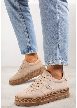 Beżowe Sneakersy na Grubej Podeszwie z Tłoczeniami Try to Forget ze sklepu born2be.pl w kategorii Buty sportowe damskie - zdjęcie 189170848