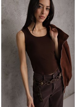 Brązowy Wiskozowy Top Dopasowany z Kwadratowym Dekoltem Bez Rękawów Bilincja ze sklepu renee.pl w kategorii Bluzki damskie - zdjęcie 189172007
