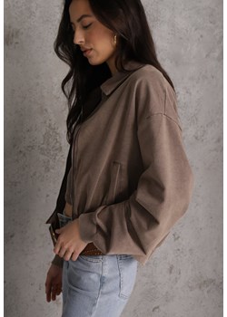 Beżowa Bluza Bomberka z Bawełny Oversize Ozdobiona Kołnierzem Vimelles ze sklepu renee.pl w kategorii Bluzy damskie - zdjęcie 189172015