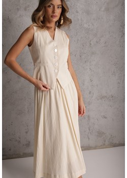 Beżowy Komplet z Bawełny Kamizelka i Spódnica o Rozkloszowanym Kroju Movenae ze sklepu renee.pl w kategorii Komplety i garnitury damskie - zdjęcie 189172025