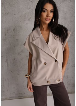 Beżowa Dwurzędowa Kamizelka Oversize o Garniturowym Kroju Edoriela ze sklepu renee.pl w kategorii Kamizelki damskie - zdjęcie 189172095