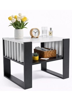 Kwadratowy stolik kawowy z lamelami czarny + biały W1-K20 ze sklepu Edinos.pl w kategorii Stoliki kawowe - zdjęcie 189172637