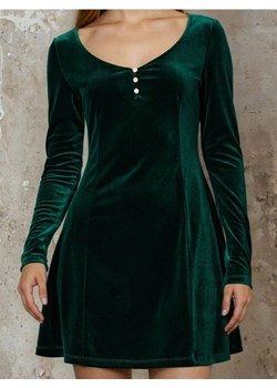Sinsay - Welurowa sukienka mini z długim rękawem - zielony ze sklepu Sinsay w kategorii Sukienki - zdjęcie 189180859