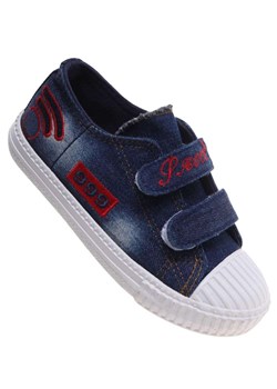 Chłopięce materiałowe trampki na rzepy granatowe /A3-2 18753 T123/ ze sklepu Pantofelek24.pl w kategorii Trampki dziecięce - zdjęcie 189186679