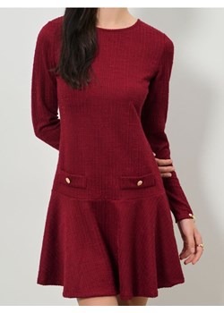 Sinsay - Rozkloszowana sukienka mini z długim rękawem - bordowy ze sklepu Sinsay w kategorii Sukienki - zdjęcie 189186896