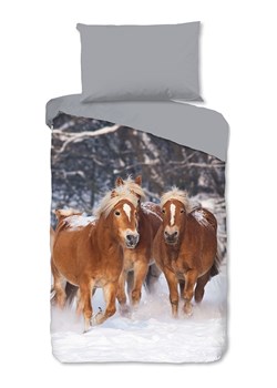 Good Morning Komplet pościeli flanelowej "Happy Horses" w kolorze szaro-jasnobrązowym ze sklepu Limango Polska w kategorii Pościel dziecięca - zdjęcie 189198689