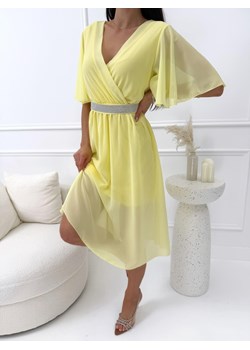 Żółta Szyfonowa Sukienka z Kopertowym Dekoltem ze sklepu ModnaKiecka.pl w kategorii Sukienki - zdjęcie 189206927