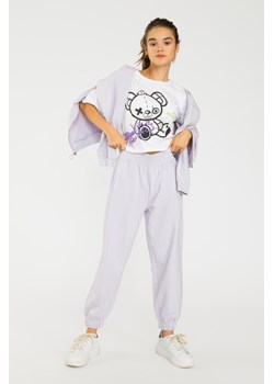 Liliowe pastelowe spodnie dresowe ze ściągaczem, Rozmiar - 164, Kolor - Lila ze sklepu REPORTER w kategorii Spodnie dziewczęce - zdjęcie 189208018