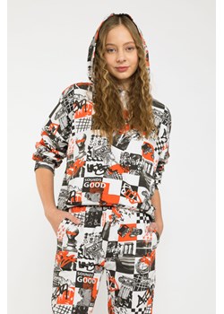 Biała wzorzysta bluza dresowa z kapturem, Rozmiar - 140, Kolor - Multikolor ze sklepu REPORTER w kategorii Bluzy dziewczęce - zdjęcie 189208208