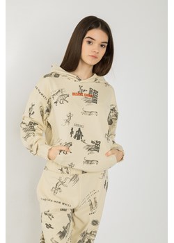 Beżowa bluza dresowa z kapturem i nadrukami, Rozmiar - 164, Kolor - Beżowy ze sklepu REPORTER w kategorii Bluzy dziewczęce - zdjęcie 189208306