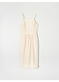 Sinsay - Ażurowa sukienka midi na ramiączkach - kremowy ze sklepu Sinsay w kategorii Sukienki - zdjęcie 189211479