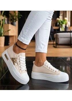Beżowe trampki na wysokiej platformie /A5-1 18787 W233/ ze sklepu Pantofelek24.pl w kategorii Buty sportowe damskie - zdjęcie 189214958