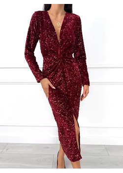 Bordowa Cekinowa Sukienka z Rozporkiem ze sklepu ModnaKiecka.pl w kategorii Sukienki - zdjęcie 189215577