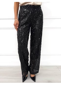 Czarne Cekinowe Spodnie z Szerokimi Nogawkami ze sklepu ModnaKiecka.pl w kategorii Spodnie damskie - zdjęcie 189215589