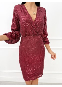 Bordowa Kopertowa Cekinowa Sukienka ze sklepu ModnaKiecka.pl w kategorii Sukienki - zdjęcie 189215597