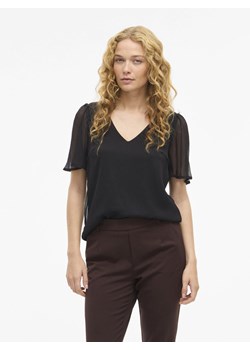 Vila Bluzka damska z krótkim rękawem - VIFalia Kobiety czarny wypukły wzór tkaniny ze sklepu vangraaf w kategorii Bluzki damskie - zdjęcie 189219275