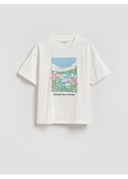 Reserved - T-shirt z aplikacją - złamana biel ze sklepu Reserved w kategorii Bluzki dziewczęce - zdjęcie 189220995