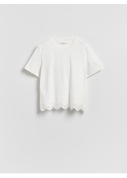 Reserved - T‑shirt z koronkową aplikacją - biały ze sklepu Reserved w kategorii Bluzki damskie - zdjęcie 189221036