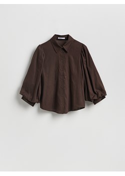 Reserved - Koszula z bufiastymi rękawami - ciemnobrązowy ze sklepu Reserved w kategorii Bluzki damskie - zdjęcie 189221287