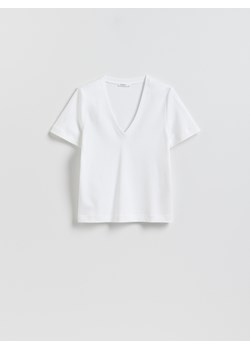 Reserved - T-shirt z bawełny merceryzowanej - biały ze sklepu Reserved w kategorii Bluzki damskie - zdjęcie 189223759
