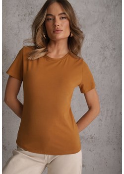 Brązowy T-shirt z Bawełny z Okrągłym Dekoltem Nedima ze sklepu renee.pl w kategorii Bluzki damskie - zdjęcie 189224098