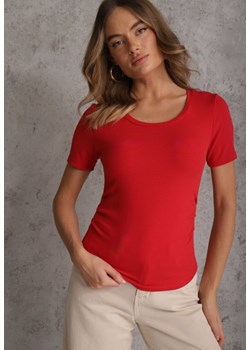 Czerwony T-shirt w Prążki z Marszczeniami po Bokach Nedala ze sklepu renee.pl w kategorii Bluzki damskie - zdjęcie 189224138