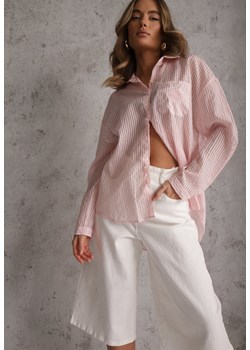 Różowa Koszula Oversize z Tencelu w Paski z Haftowanym Wzorem Tidore ze sklepu renee.pl w kategorii Koszule damskie - zdjęcie 189224178