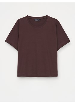 Mohito - Bawełniany t-shirt - ciemnobrązowy ze sklepu Mohito w kategorii Bluzki damskie - zdjęcie 189224609