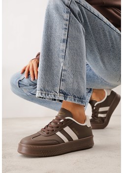 Brązowe Sneakersy w Stylu Tenisówek z Paskami na Boku Saliena ze sklepu born2be.pl w kategorii Buty sportowe damskie - zdjęcie 189224896