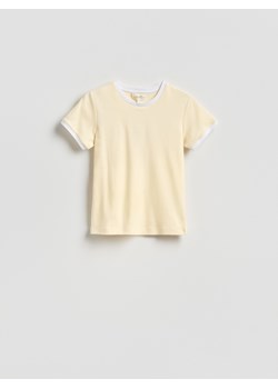 Reserved - T-shirt z kontrastową lamówką - jasnożółty ze sklepu Reserved w kategorii Bluzki damskie - zdjęcie 189225116