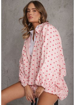 Różowa Nietoperzowa Bluza z Wiskozą w Kropki z Kołnierzykiem Meze ze sklepu renee.pl w kategorii Bluzy damskie - zdjęcie 189226879