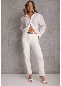 Białe Jeansy z Bawełną i Wiskozą High Waist Ozdobione Paskiem i Motylem Neviasi ze sklepu renee.pl w kategorii Jeansy damskie - zdjęcie 189226887