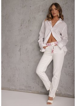 Białe Jeansy Mom Fit z Wiskozą i BawełnąOzdobione Paskiem i Chustą Hetilaine ze sklepu renee.pl w kategorii Jeansy damskie - zdjęcie 189226927