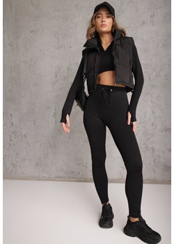 Czarny Sportowy Komplet Spodnie Wiązane w Pasie i Top z Wycięciem na Kciuk Tidale ze sklepu renee.pl w kategorii Komplety i garnitury damskie - zdjęcie 189226946